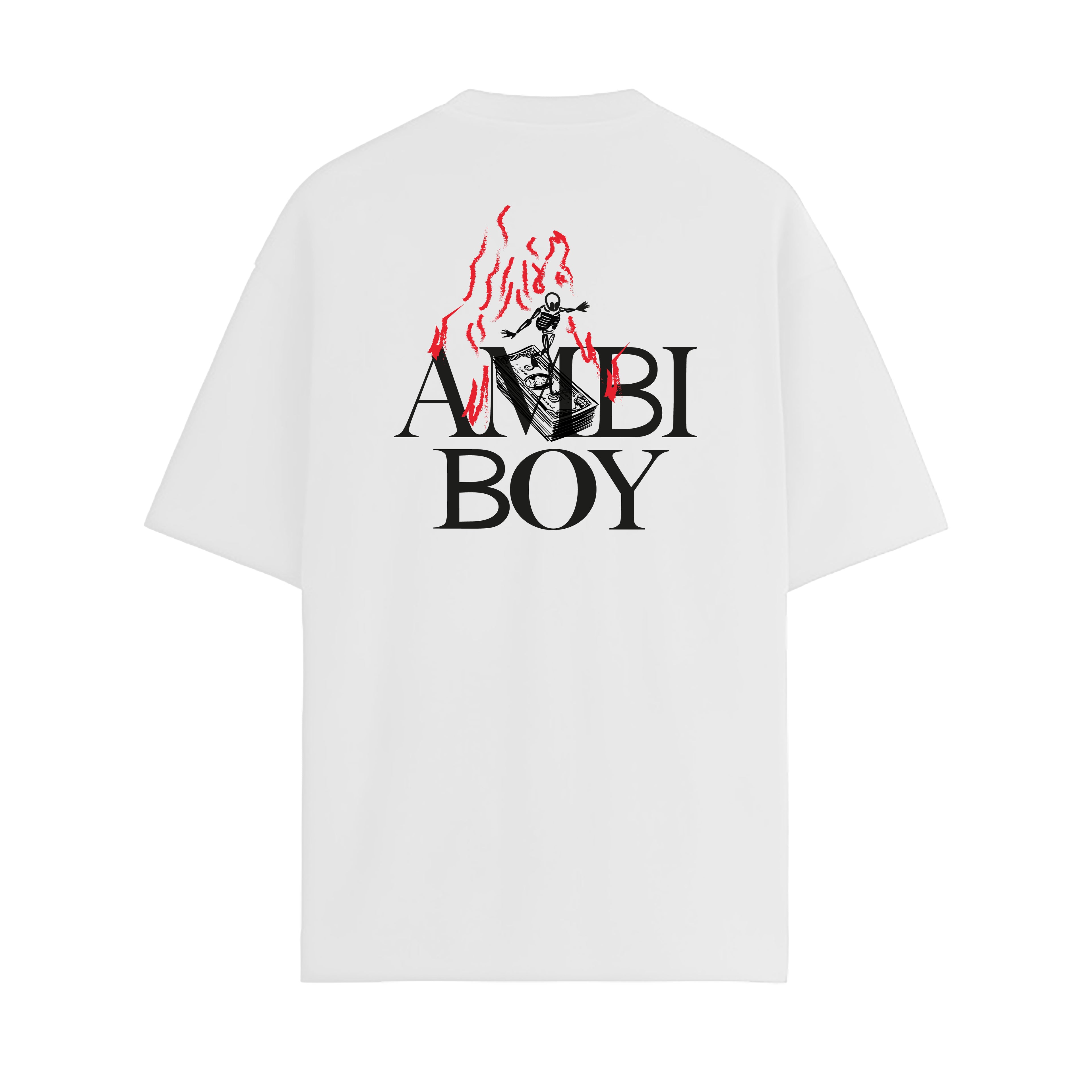 PLAYERA BLANCA - ESQUELETO SURF EN LLAMAS