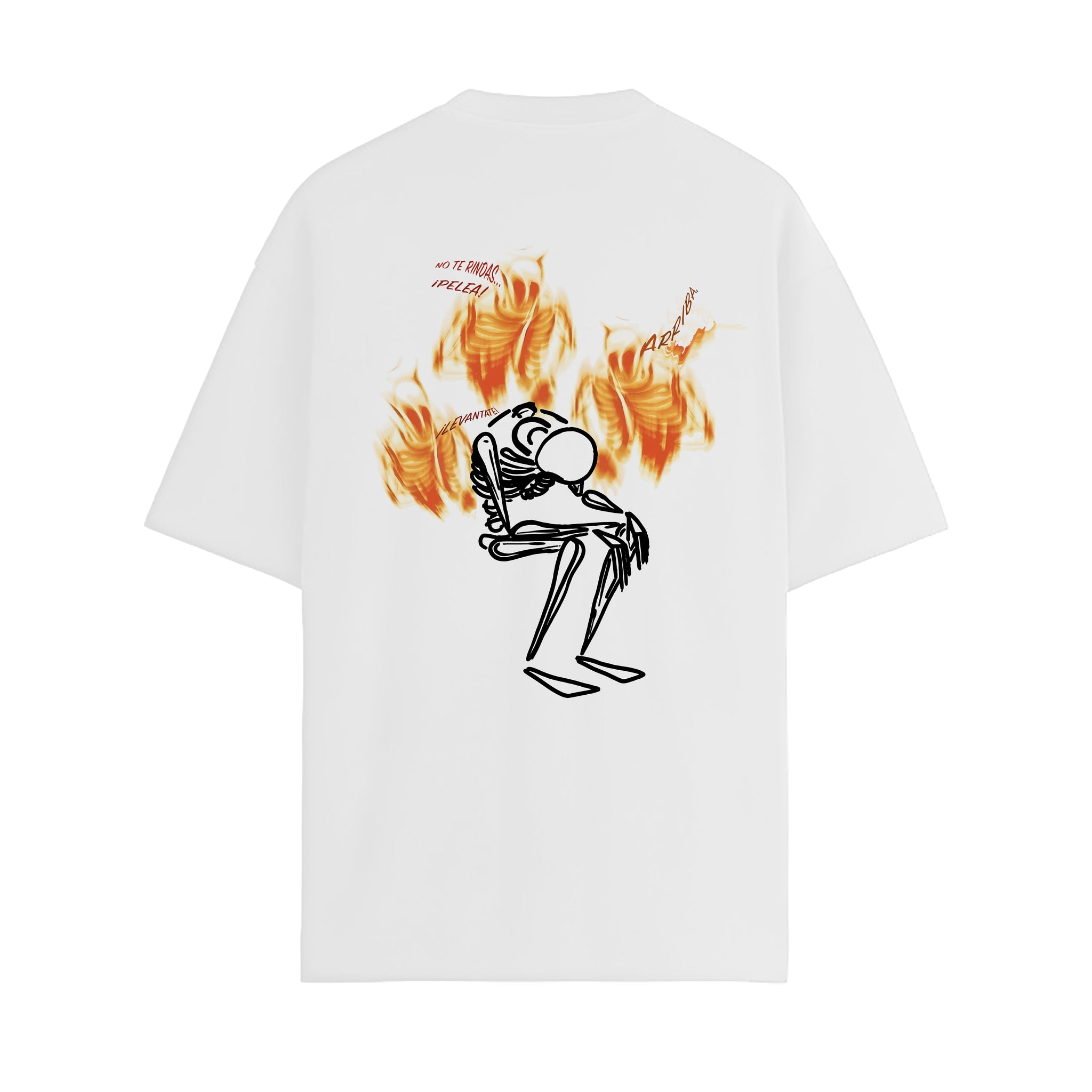 PLAYERA BLANCA - ESQUELETO FUEGO